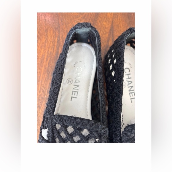 CHANEL Black CROCHET mocassins- 2023 Interlocking CC Logo Espadrilles NEW - Picture 7 of 13